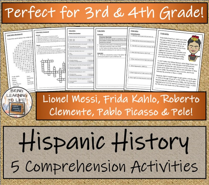 Hispanic Heritage Close Reading Comprehension Activity Bundle | 3rd & 4th Grade