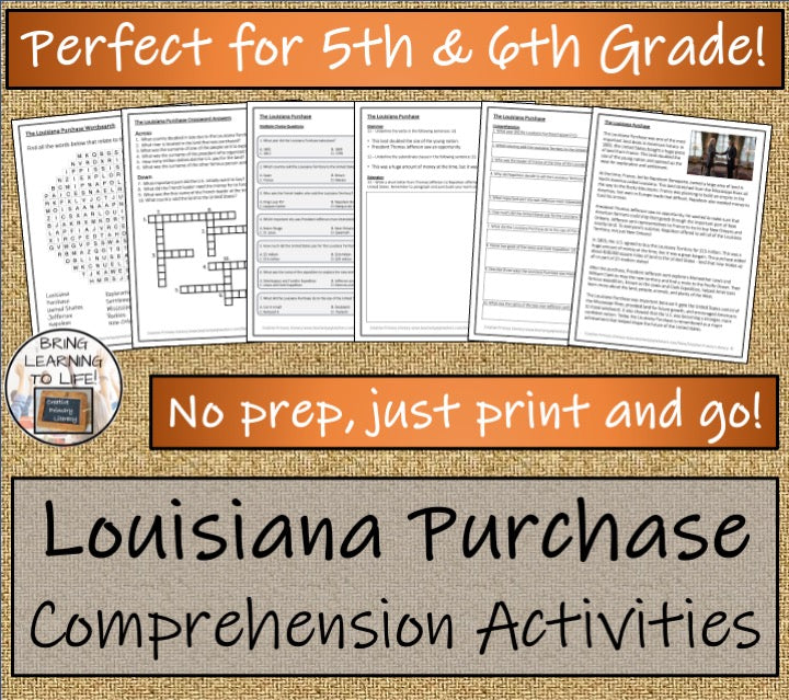 Louisiana Purchase Close Reading Comprehension Activities | 5th & 6th Grade