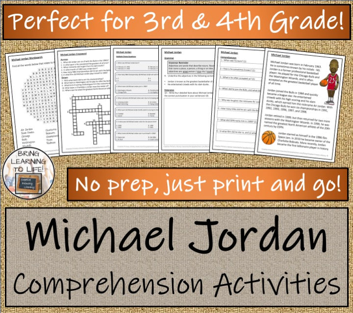 Michael Jordan Close Reading Comprehension Activities | 3rd Grade & 4th Grade