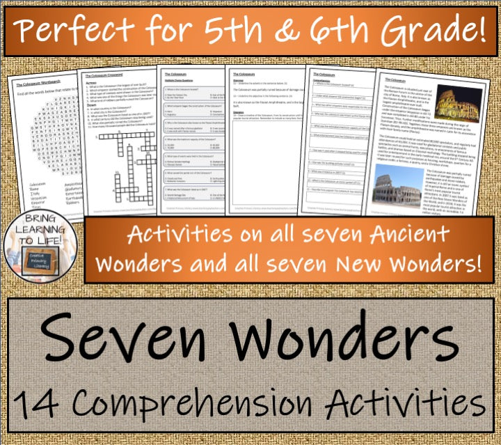 New and Ancient Seven Wonders Reading Comprehension Bundle | 5th & 6th Grade