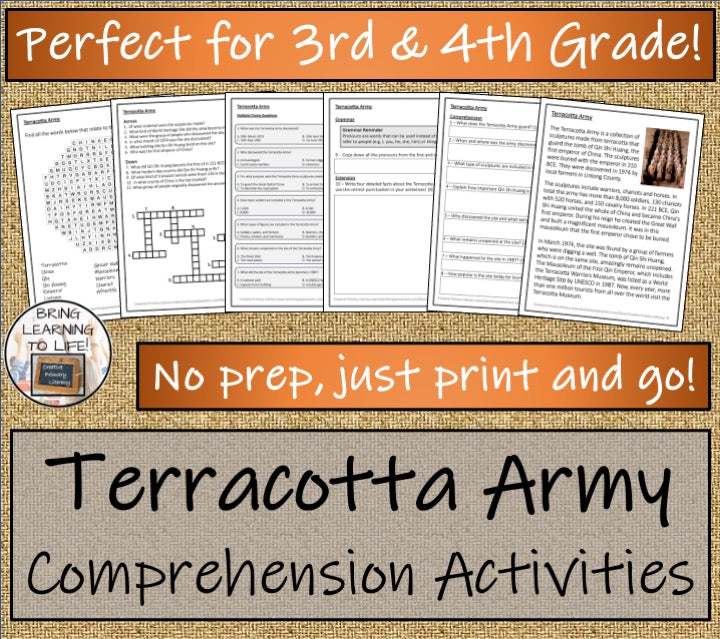 Terracotta Army Close Reading Comprehension Activities | 3rd Grade & 4th Grade