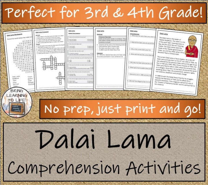 Dalai Lama Close Reading Comprehension Activity | 3rd Grade & 4th Grade