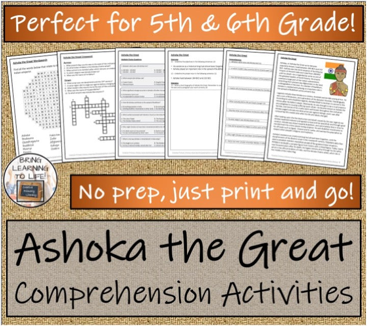 Ashoka the Great Close Reading & Biography Writing Bundle | 5th & 6th Grade