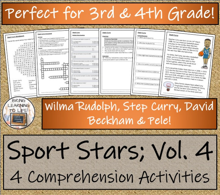 Sport Stars Volume 4 Close Reading Comprehension Bundle 3rd Grade & 4th Grade