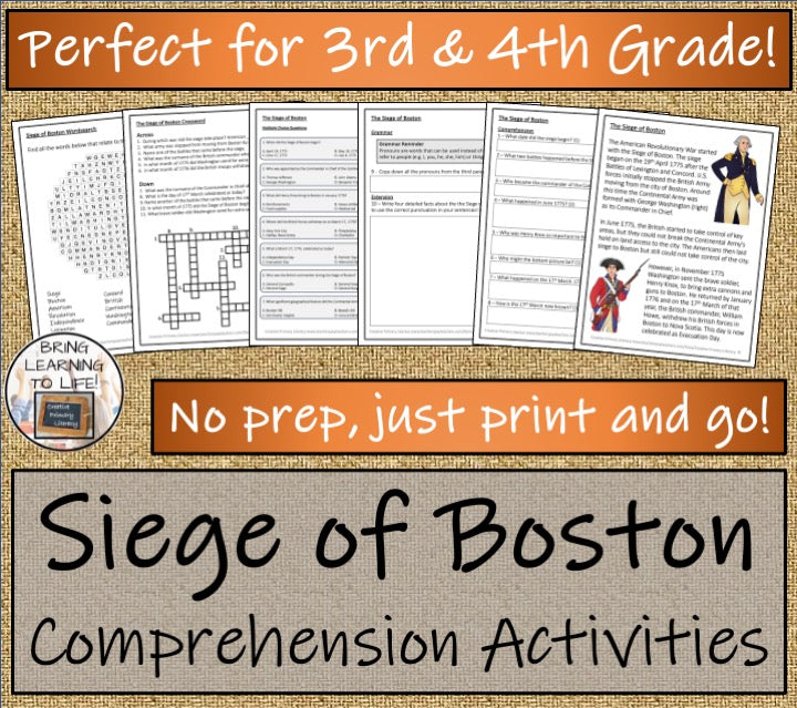 Siege of Boston Close Reading Comprehension Activities | 3rd Grade & 4th Grade