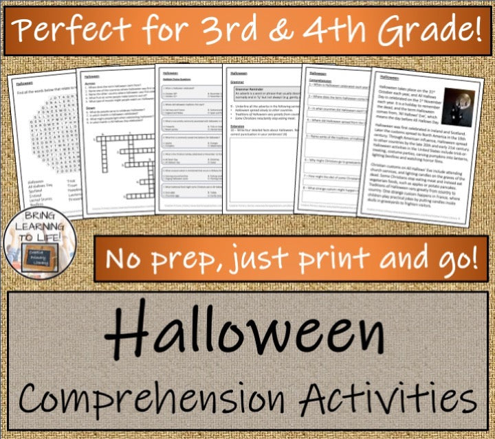 Halloween Close Reading & Informational Writing Bundle 3rd Grade & 4th Grade