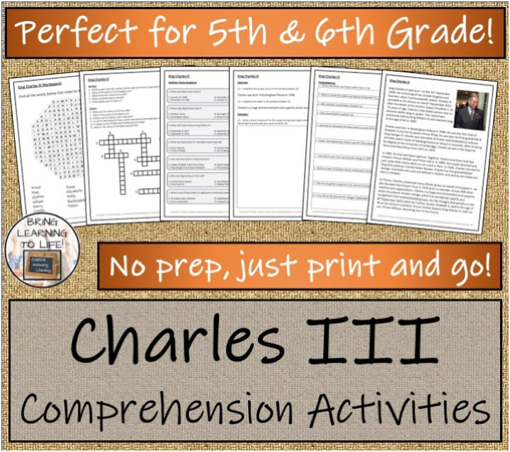 King Charles III Close Reading & Biography Bundle | 5th Grade & 6th Grade