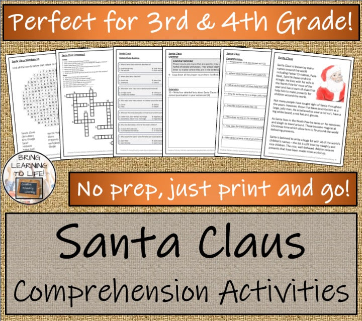 Santa Claus Close Reading Comprehension Activities | 3rd Grade & 4th Grade