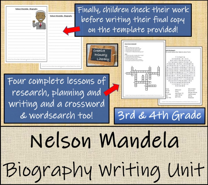 Nelson Mandela Biography Writing Unit | 3rd Grade & 4th Grade