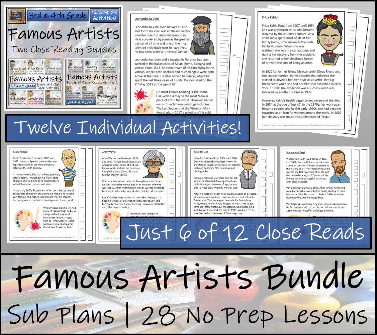 Emergency Sub Plans | Famous Artists Bundle | 3rd Grade & 4th Grade