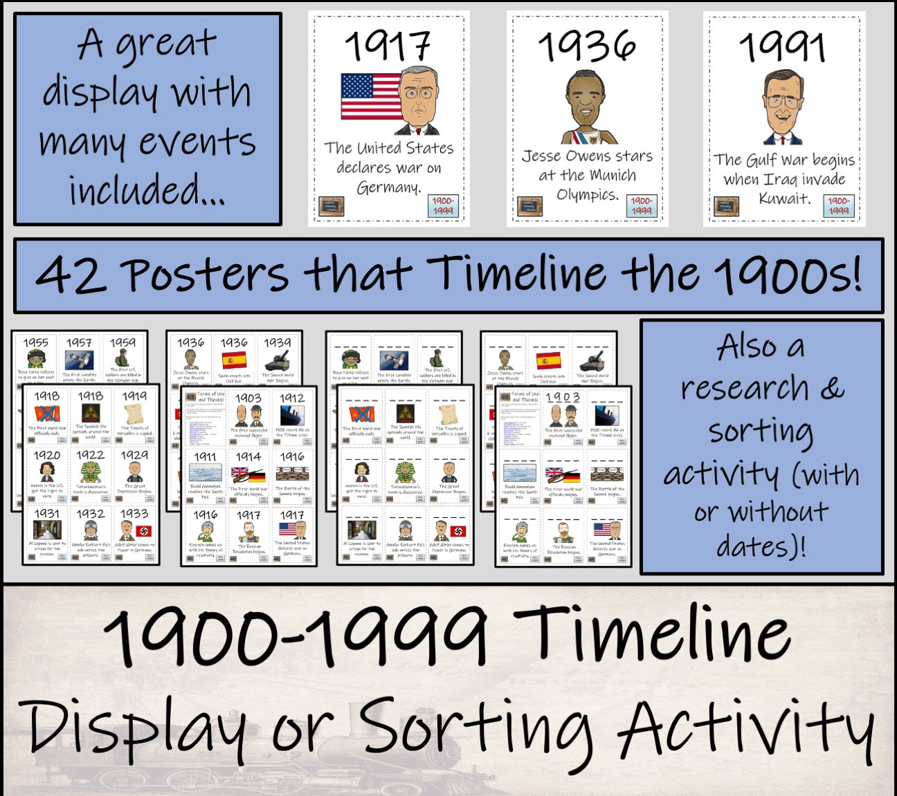 1900 to 1999 Timeline Display Research and Sorting Activity