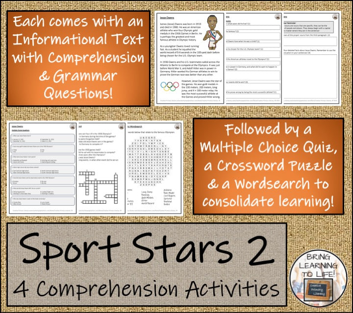 Sport Stars Volume 2 Close Reading Comprehension Bundle | 3rd Grade & 4th Grade