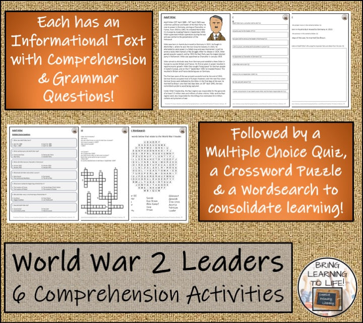 World War II Leaders Close Reading Comprehension Bundle | 5th Grade & 6th Grade