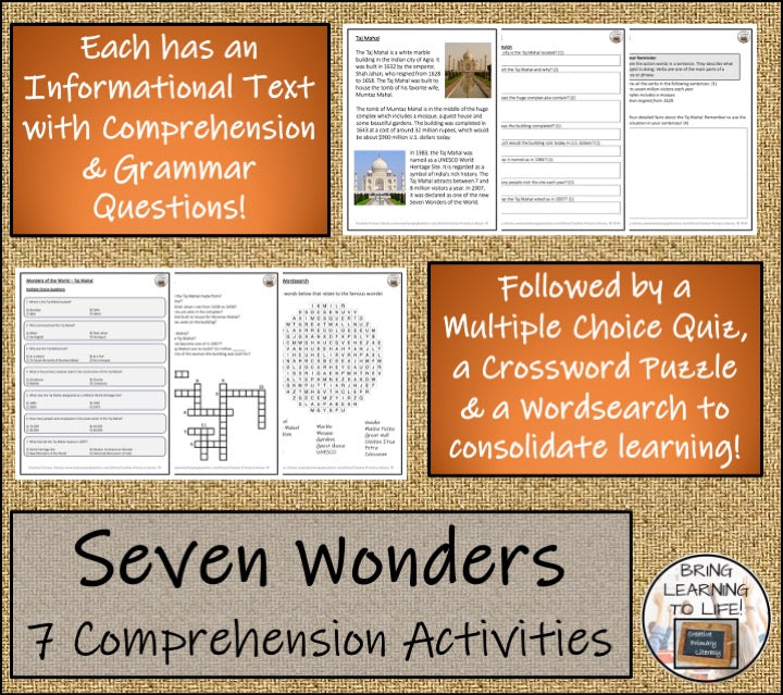 Seven Wonders of the World Close Reading Comprehension Bundle | 3rd & 4th Grade