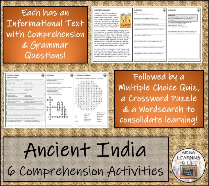 Ancient India Close Reading Comprehension Bundle | 3rd Grade & 4th Grade