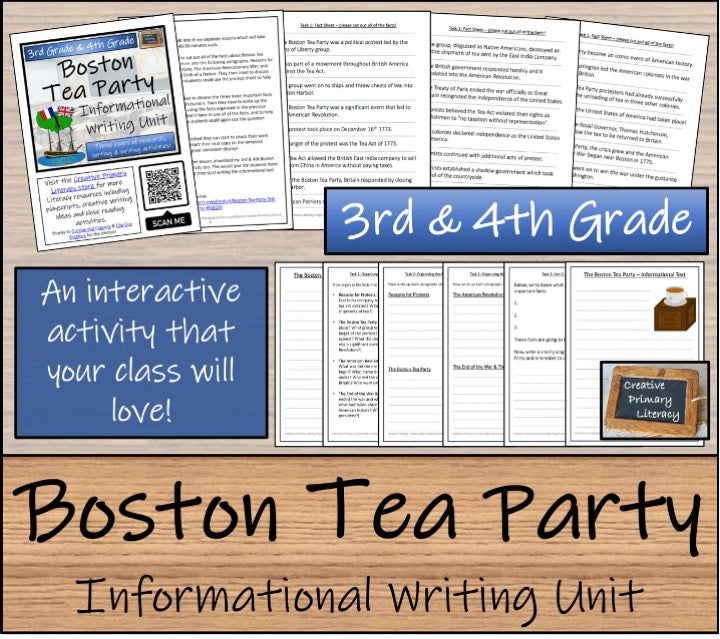 Boston Tea Party Close Reading & Informational Writing Bundle | 3rd & 4th Grade