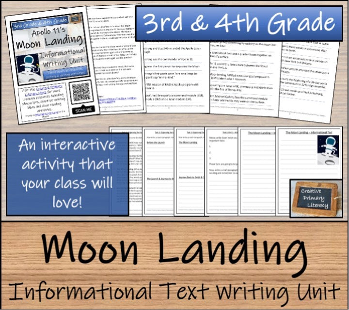 Moon Landing Close Reading & Informational Writing Bundle | 3rd Grade & 4th Grade