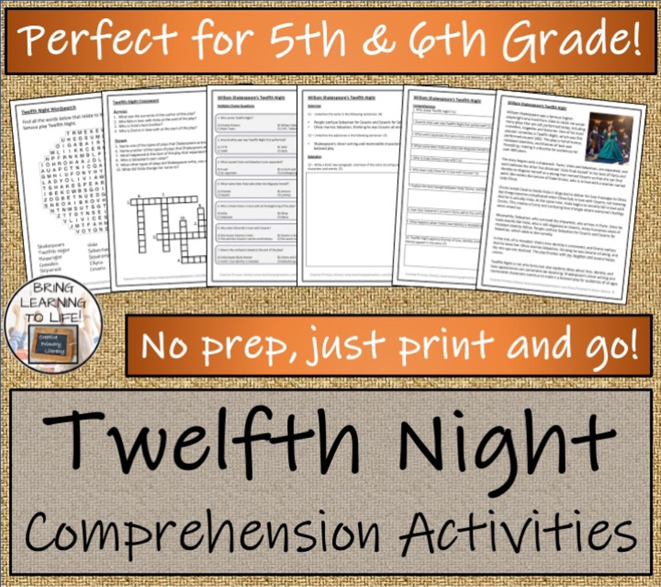 Twelfth Night | Play Script & Close Reading Bundle | 5th Grade & 6th Grade