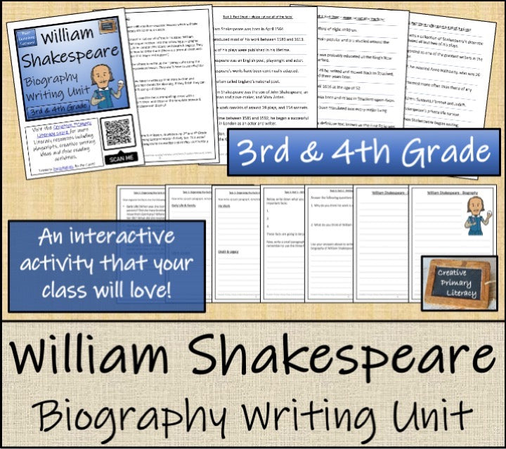 William Shakespeare Close Reading & Biography Bundle | 3rd Grade & 4th Grade