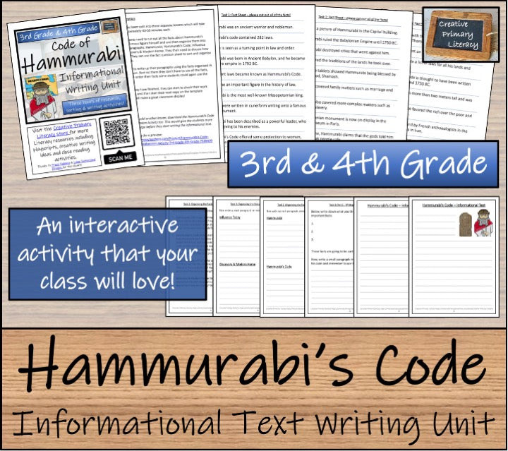 Hammurabi's Code Close Reading & Informational Writing Bundle | 3rd & 4th Grade