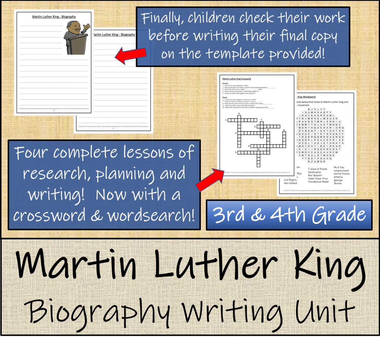 Martin Luther King Biography Writing Unit | 3rd Grade & 4th Grade