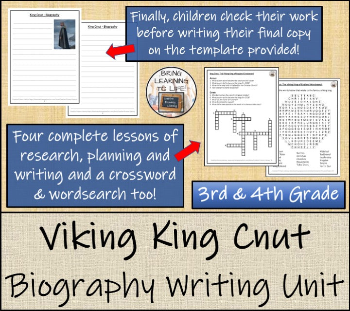 Viking King Cnut Biography Writing Unit | 3rd Grade & 4th Grade