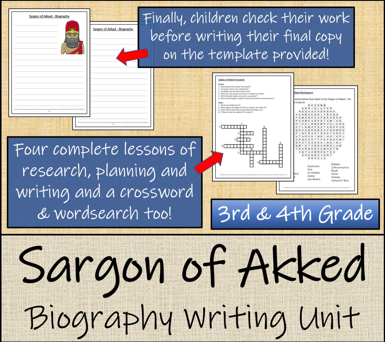 Sargon of Akkad Biography Writing Unit | 3rd Grade & 4th Grade