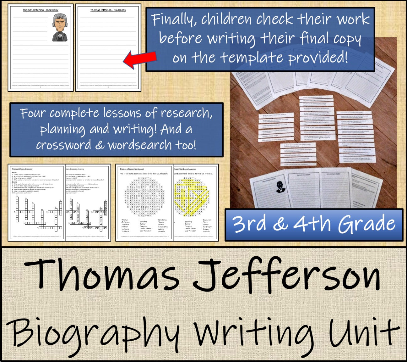 Thomas Jefferson Biography Writing Unit 3rd Grade & 4th Grade