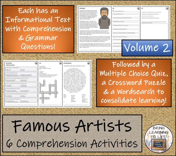 Famous Artists Volume 2 Close Reading Comprehension Bundle | 5th & 6th Grade