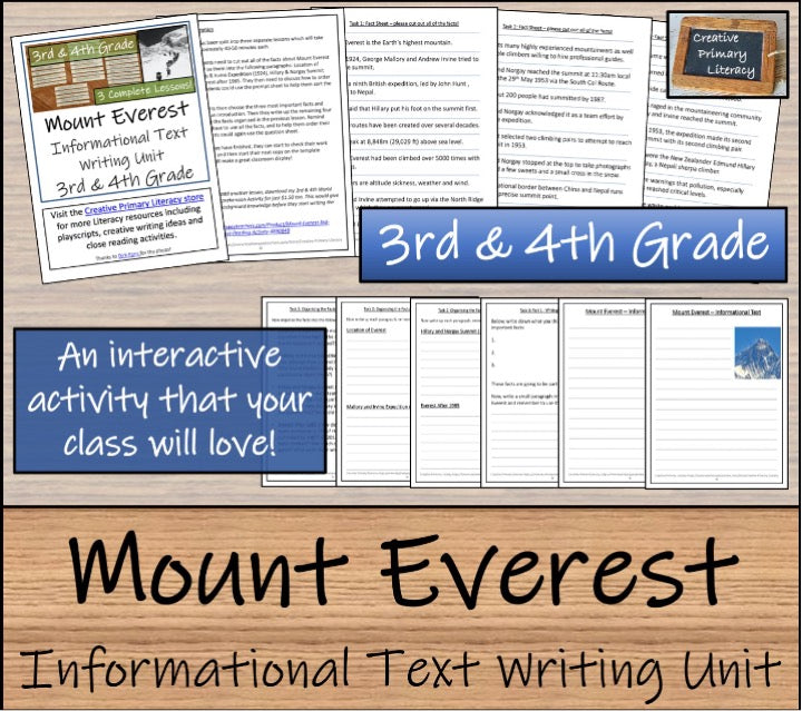 Mount Everest Close Reading & Informational Writing Bundle 3rd Grade & 4th Grade