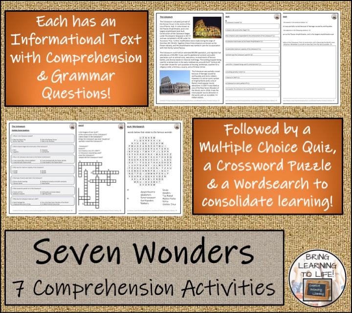 Seven Wonders of the World Close Reading Comprehension Bundle | 5th & 6th Grade