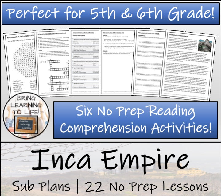 Emergency Sub Plans | Inca Empire Bundle | 5th Grade & 6th Grade