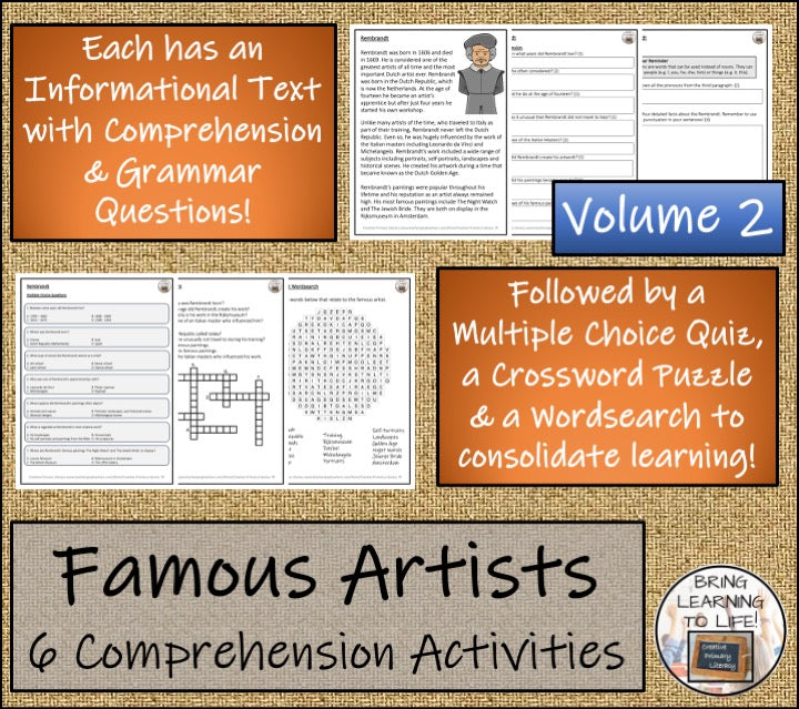 Famous Artists Volume 2 Close Reading Comprehension Bundle | 3rd & 4th Grade