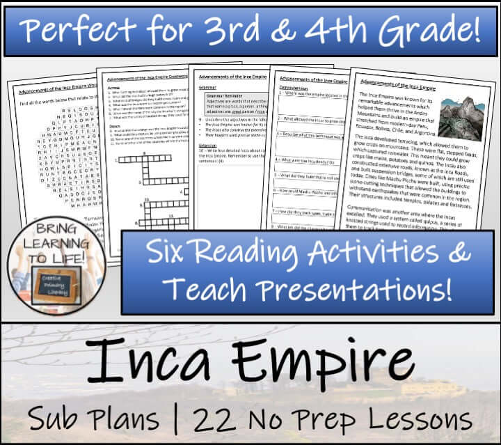 Inca Empire Emergency Sub Plans: 22 no prep lessons for 3rd–4th grade sub teachers.