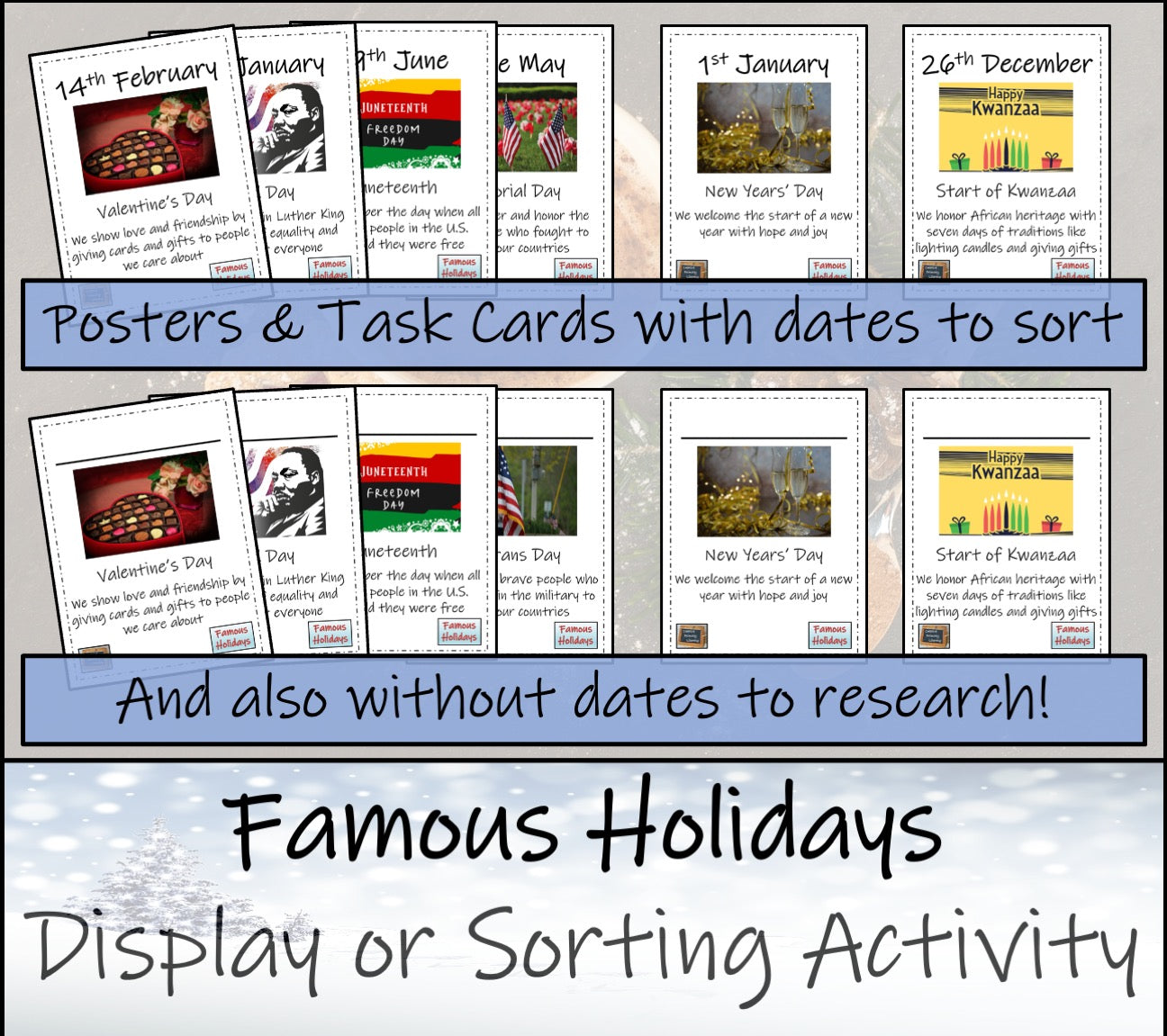 Famous Holidays Timeline Display Research and Sorting Activity