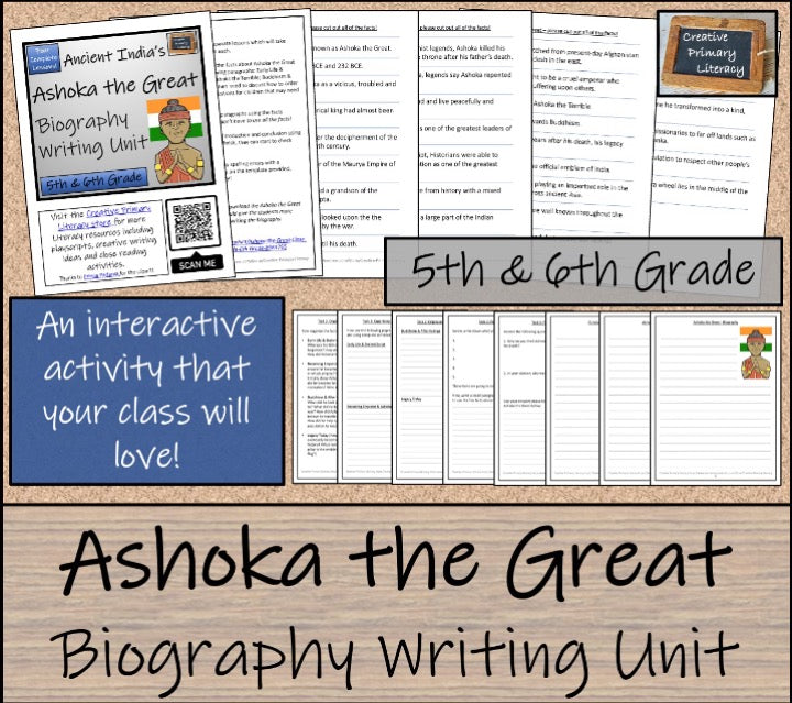 Ashoka the Great Close Reading & Biography Writing Bundle | 5th & 6th Grade