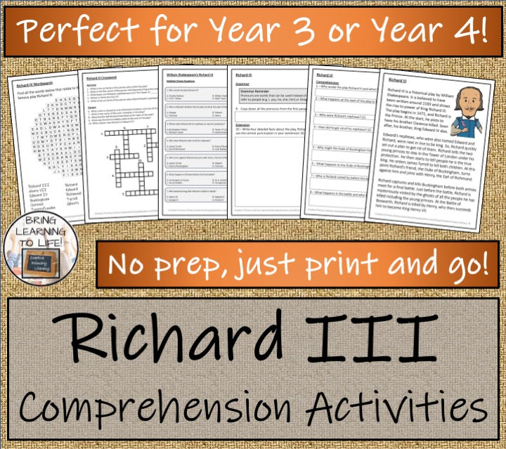 Richard III | Play Script Close Reading Bundle | 3rd Grade & 4th Grade