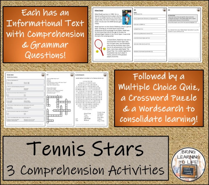 Greatest Tennis Players Close Reading Comprehension Bundle | 3rd & 4th Grade