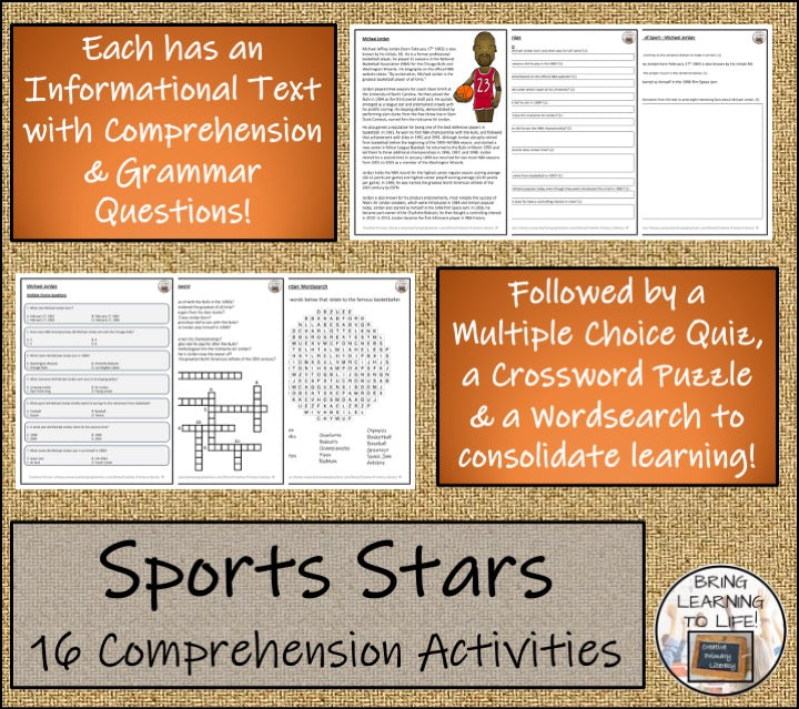 Sport Stars Volumes 1-4 Close Reading Comprehension Bundles | 5th & 6th Grade