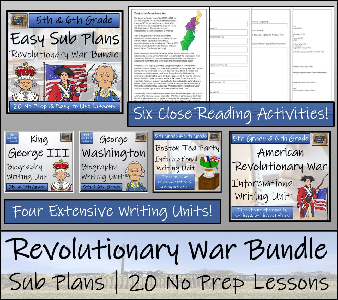 Emergency Sub Plans | American Revolutionary War Bundle | 5th Grade & 6th Grade