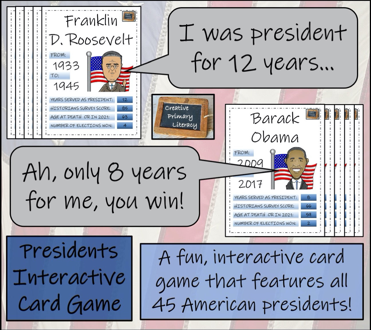 American Presidents Trading Cards Game & Timeline Activity