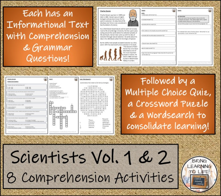 Famous Scientists 1 & 2 Close Reading Comprehension Bundles | 3rd & 4th Grade