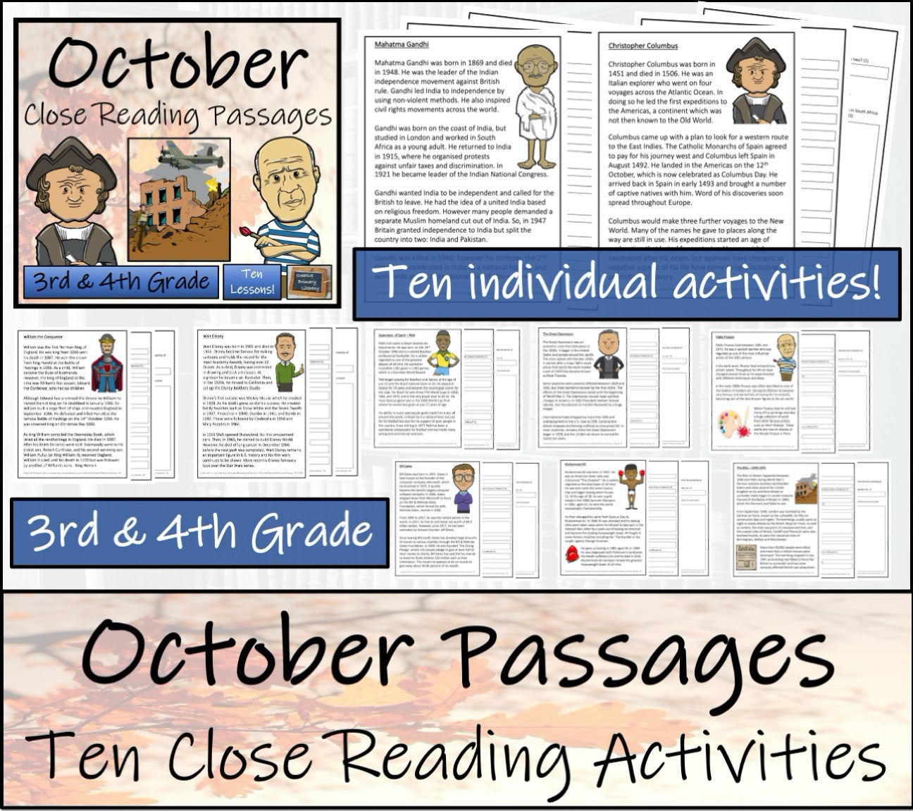 Fall Close Reading Comprehension Book Bundle | 3rd Grade & 4th Grade