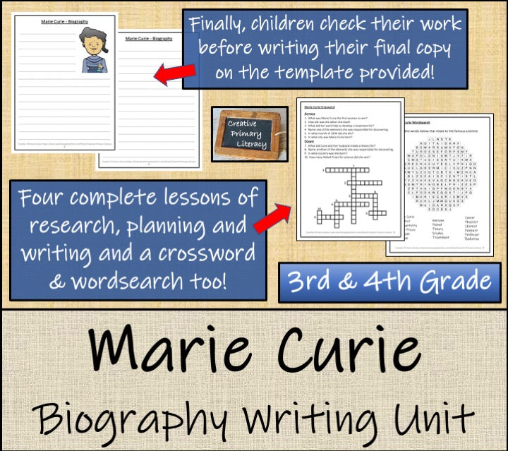 Marie Curie Biography Writing Unit | 3rd Grade & 4th Grade