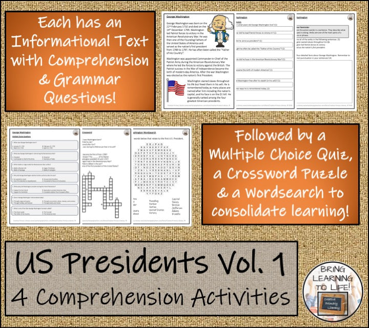 American Presidents Volume 1 Close Reading Activity Book 3rd Grade & 4th Grade