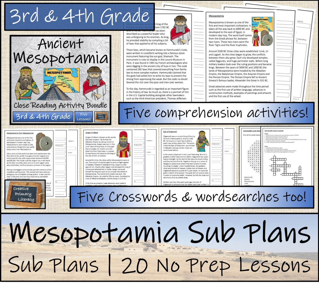 Emergency Sub Plans | Ancient Mesopotamia Bundle | 3rd Grade & 4th Grade