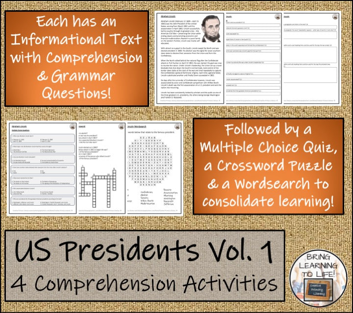 U.S. Presidents Volume 1 Close Reading Comprehension Bundle | 5th & 6th Grade