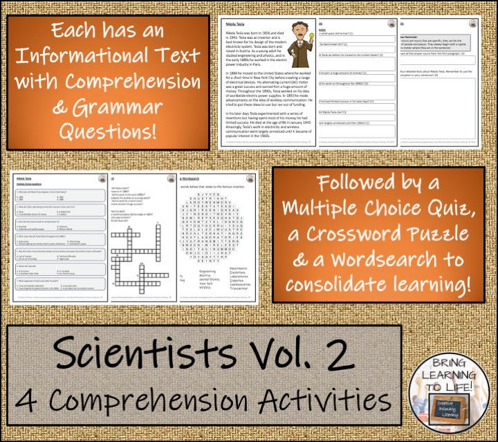 Famous Scientists Volume 2 Close Reading Comprehension Bundle | 3rd & 4th Grade