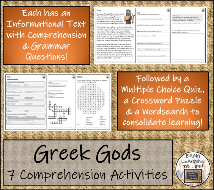 Gods of Ancient Greece Close Reading Activity Bundle | 3rd Grade & 4th Grade