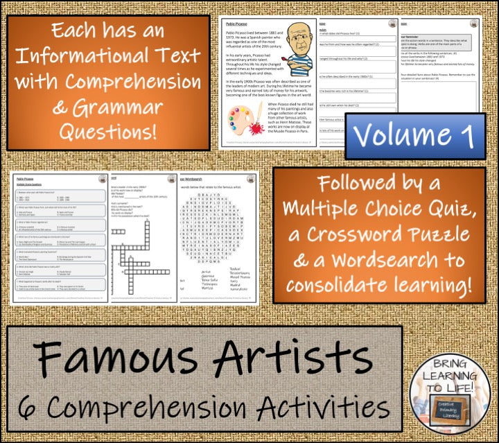 Famous Artists Close Reading Activity Bundle Volume 1 | 3rd Grade & 4th Grade